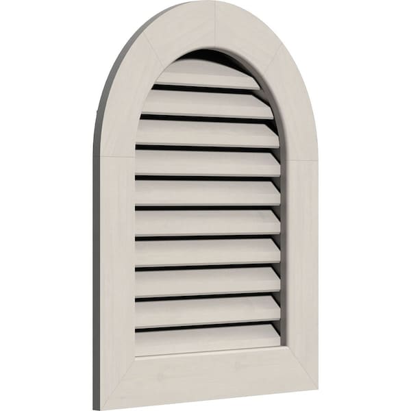 Round Top Gable Vent Primed, Functional, Pine Gable Vent W/ 1 X 4 Flat Trim Frame, 16W X 26H